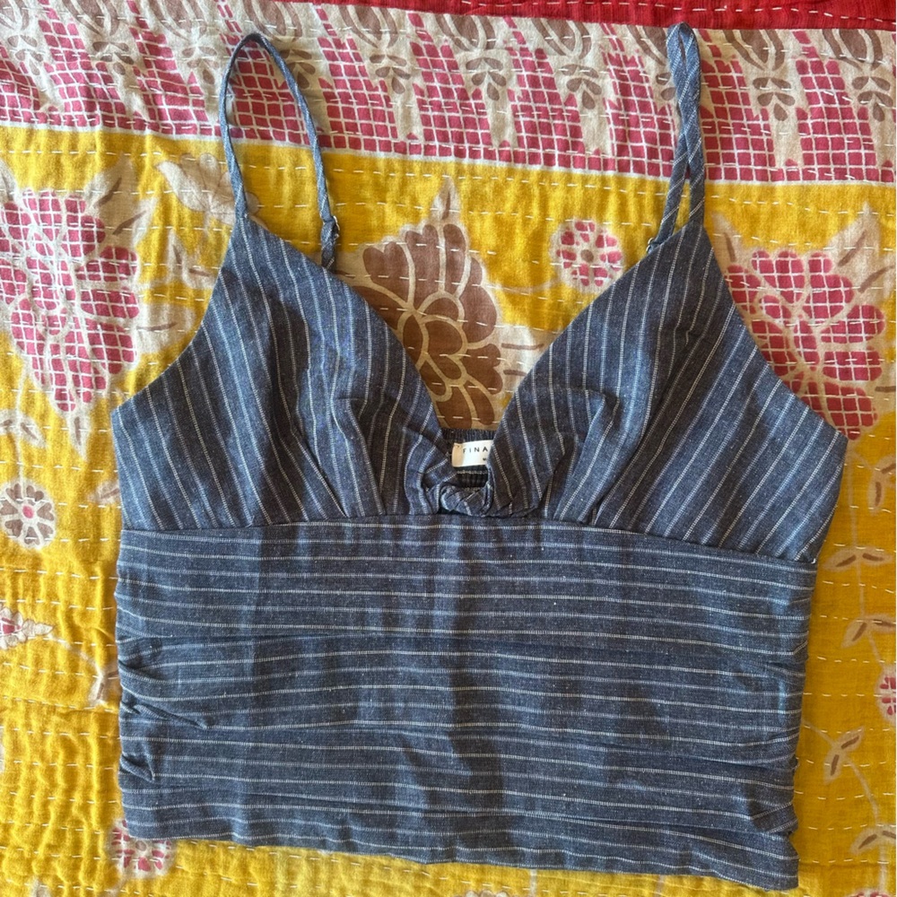 Final Touch Blue Striped Linen Cotton blend Camisole